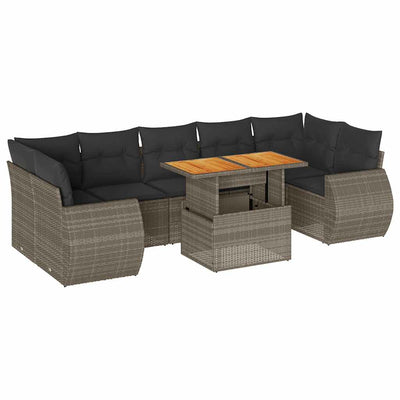 8 Piece Garden Sofa Set with Cushions Grey Poly Rattan Payday Deals