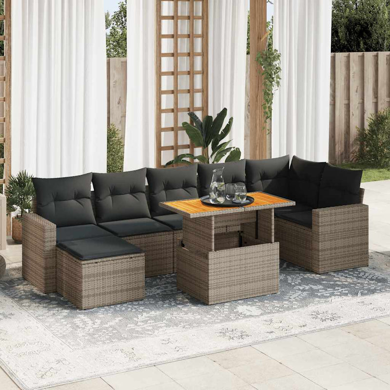 8 Piece Garden Sofa Set with Cushions Grey Poly Rattan Payday Deals