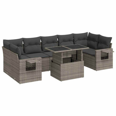 8 Piece Garden Sofa Set with Cushions Grey Poly Rattan Payday Deals