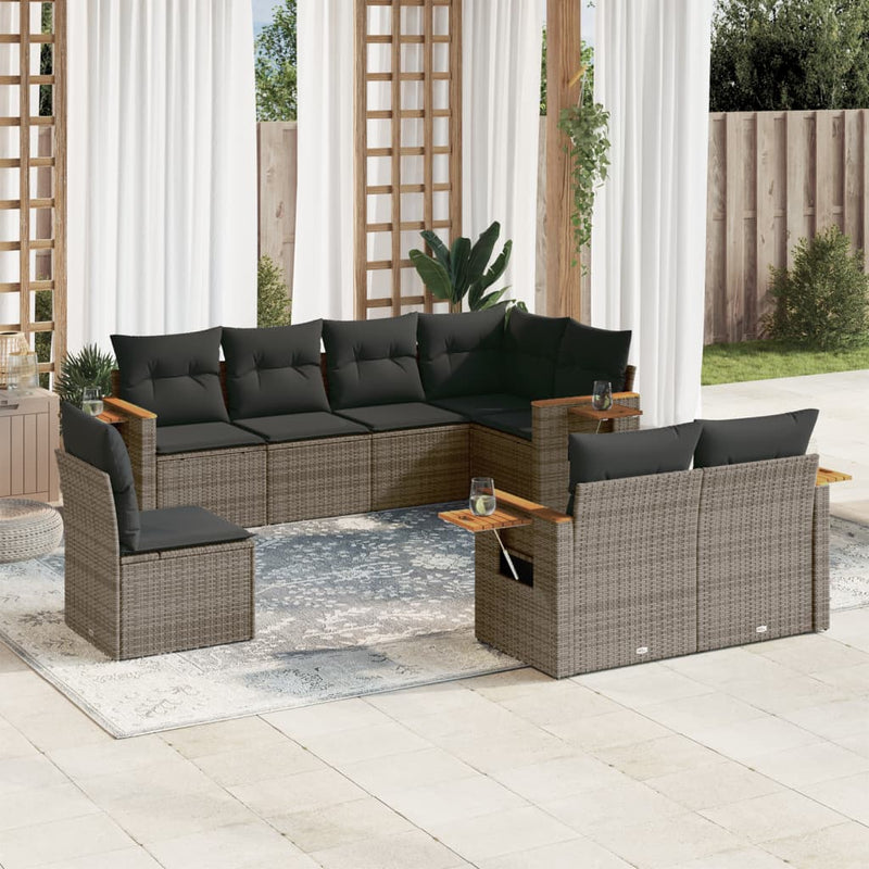 8 Piece Garden Sofa Set with Cushions Grey Poly Rattan Payday Deals