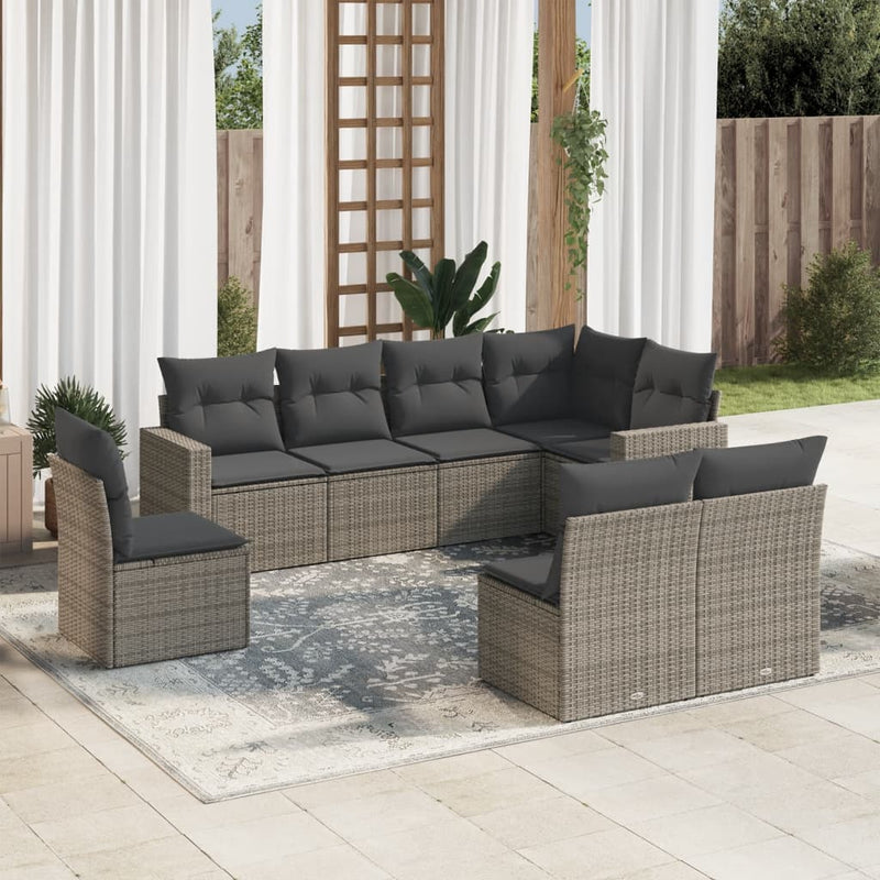 8 Piece Garden Sofa Set with Cushions Grey Poly Rattan Payday Deals