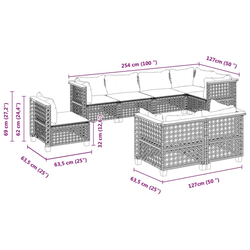8 Piece Garden Sofa Set with Cushions Grey Poly Rattan Payday Deals