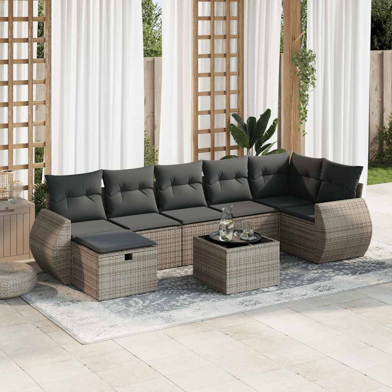 8 Piece Garden Sofa Set with Cushions Grey Poly Rattan Payday Deals
