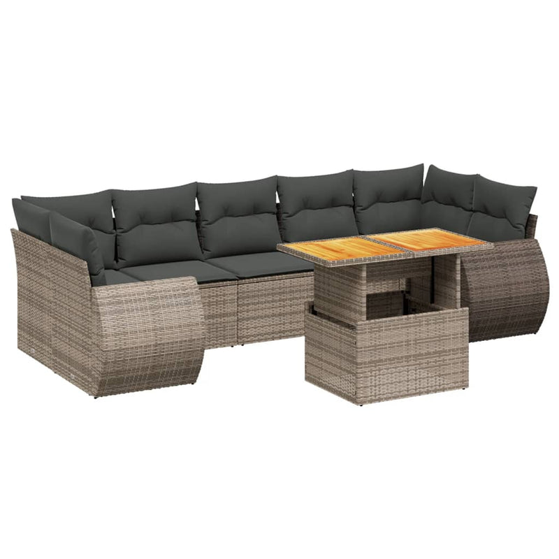 8 Piece Garden Sofa Set with Cushions Grey Poly Rattan Payday Deals