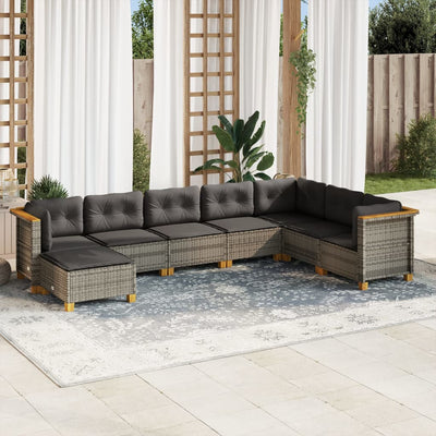 8 Piece Garden Sofa Set with Cushions Grey Poly Rattan