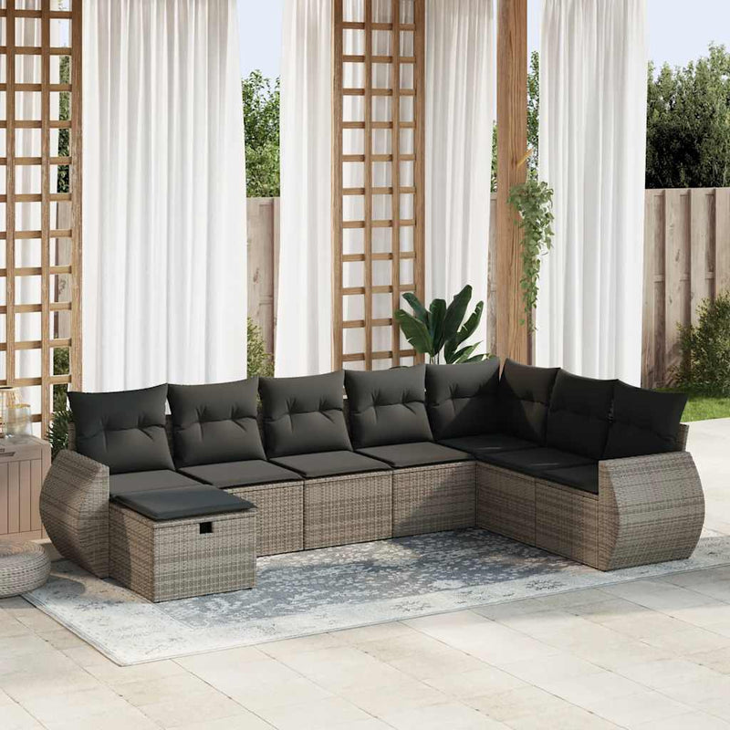 8 Piece Garden Sofa Set with Cushions Grey Poly Rattan Payday Deals