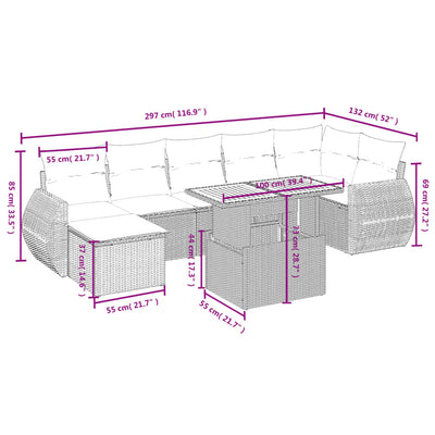 8 Piece Garden Sofa Set with Cushions Grey Poly Rattan Payday Deals