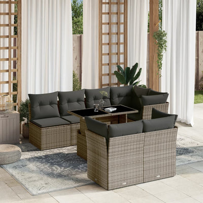 8 Piece Garden Sofa Set with Cushions Grey Poly Rattan Payday Deals
