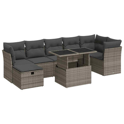 8 Piece Garden Sofa Set with Cushions Grey Poly Rattan Payday Deals