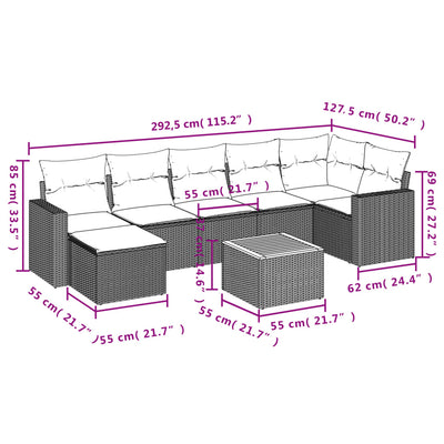 8 Piece Garden Sofa Set with Cushions Grey Poly Rattan Payday Deals