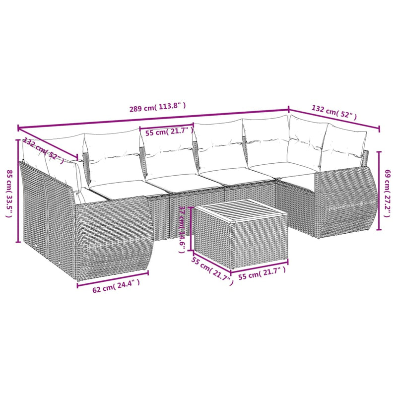 8 Piece Garden Sofa Set with Cushions Grey Poly Rattan Payday Deals