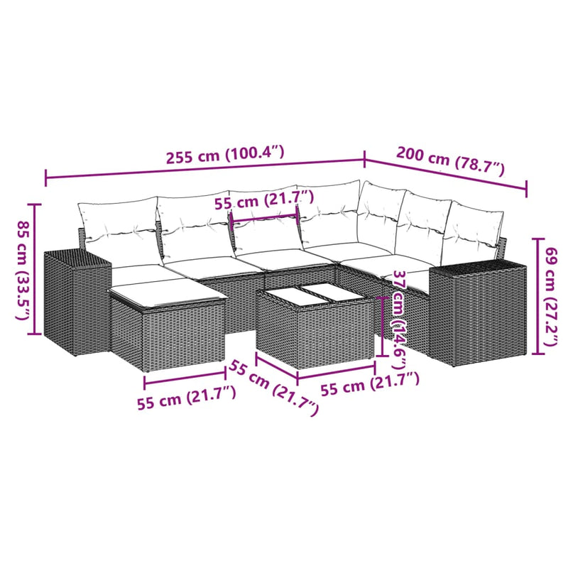 8 Piece Garden Sofa Set with Cushions Grey Poly Rattan Payday Deals