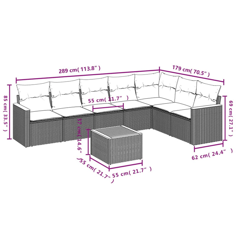 8 Piece Garden Sofa Set with Cushions Grey Poly Rattan Payday Deals