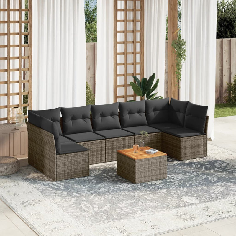 8 Piece Garden Sofa Set with Cushions Grey Poly Rattan Payday Deals