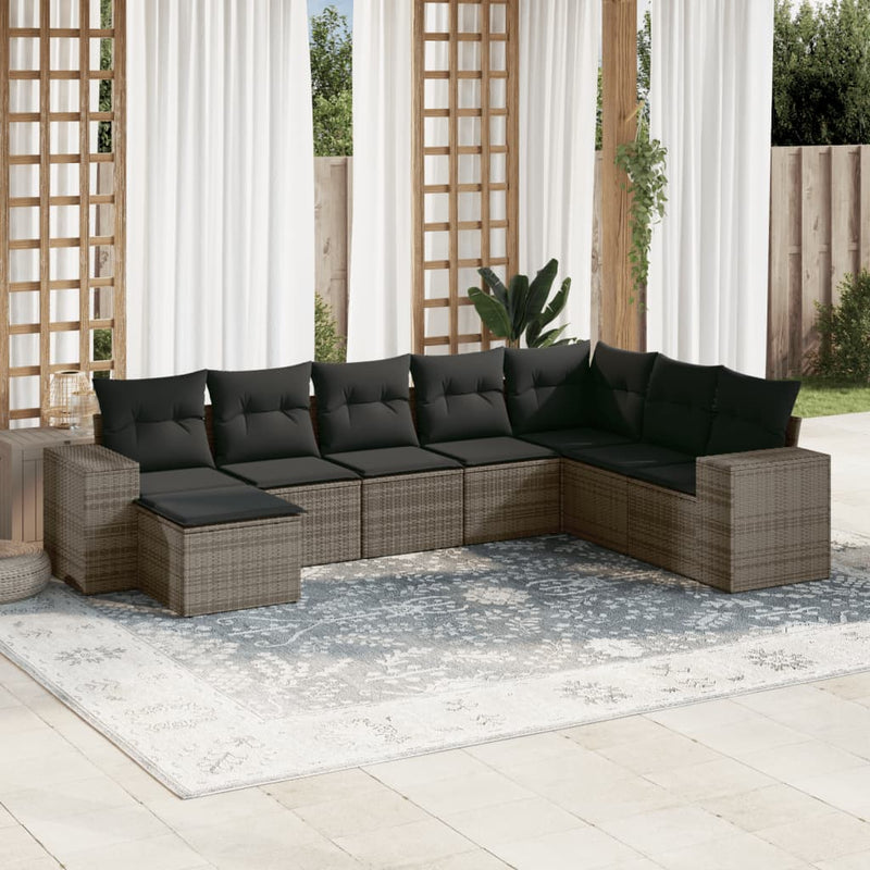 8 Piece Garden Sofa Set with Cushions Grey Poly Rattan Payday Deals