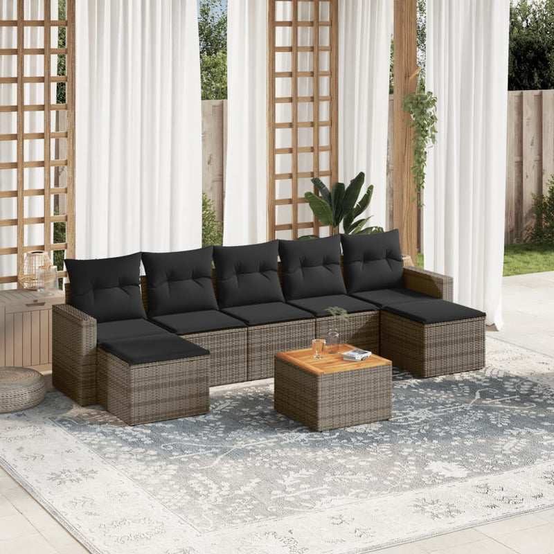 8 Piece Garden Sofa Set with Cushions Grey Poly Rattan Payday Deals