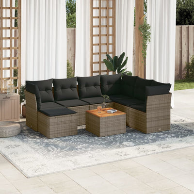 8 Piece Garden Sofa Set with Cushions Grey Poly Rattan