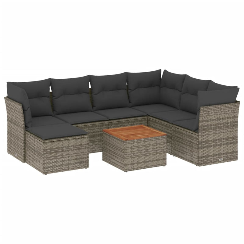 8 Piece Garden Sofa Set with Cushions Grey Poly Rattan Payday Deals