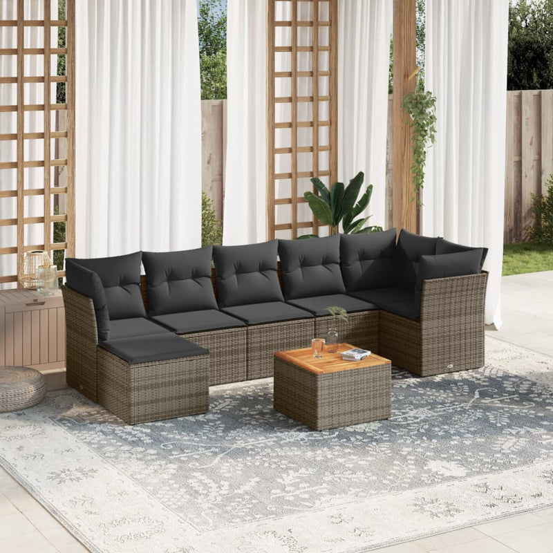 8 Piece Garden Sofa Set with Cushions Grey Poly Rattan Payday Deals