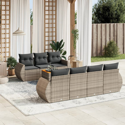 8 Piece Garden Sofa Set with Cushions Grey Poly Rattan