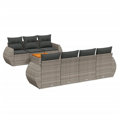 8 Piece Garden Sofa Set with Cushions Grey Poly Rattan Payday Deals