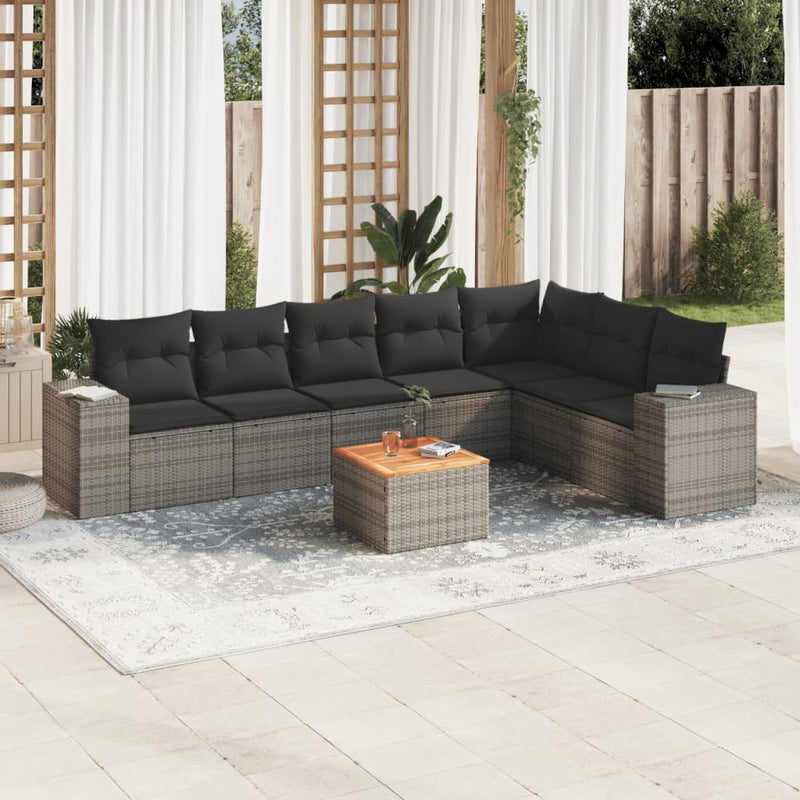 8 Piece Garden Sofa Set with Cushions Grey Poly Rattan Payday Deals