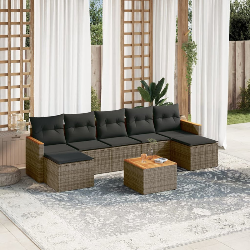 8 Piece Garden Sofa Set with Cushions Grey Poly Rattan Payday Deals