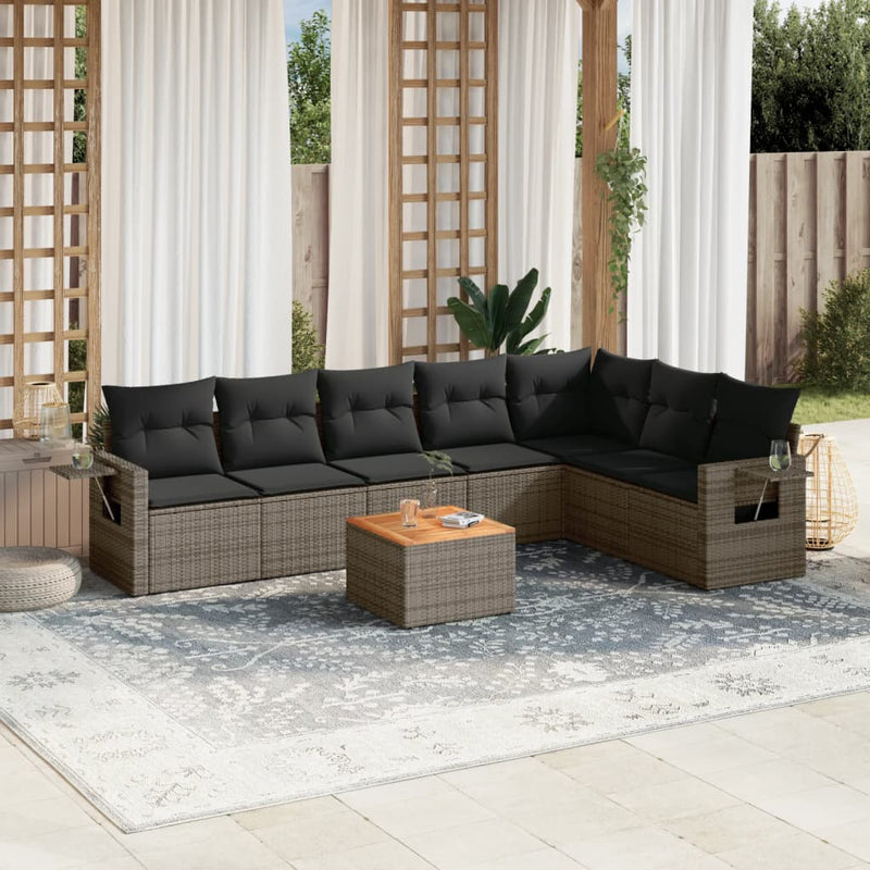 8 Piece Garden Sofa Set with Cushions Grey Poly Rattan Payday Deals