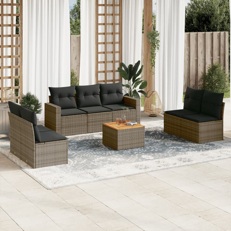 8 Piece Garden Sofa Set with Cushions Grey Poly Rattan Payday Deals