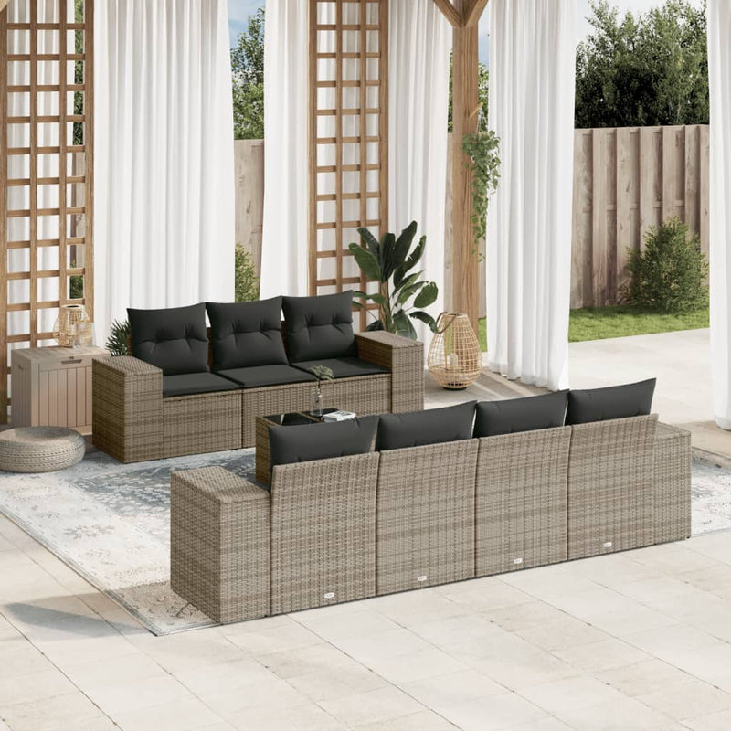 8 Piece Garden Sofa Set with Cushions Grey Poly Rattan Payday Deals