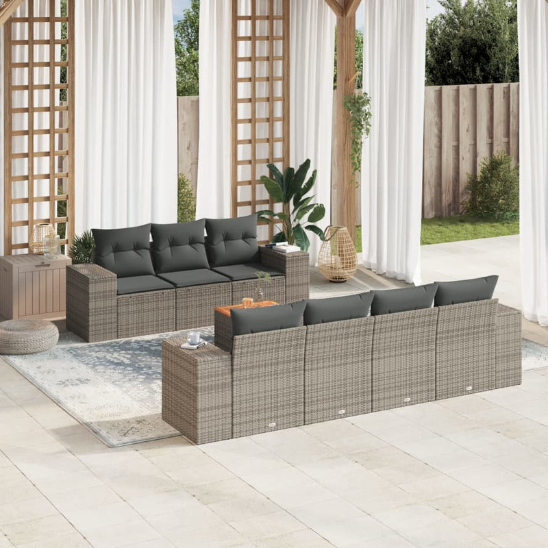 8 Piece Garden Sofa Set with Cushions Grey Poly Rattan Payday Deals