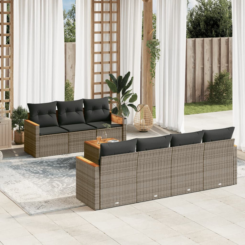 8 Piece Garden Sofa Set with Cushions Grey Poly Rattan Payday Deals