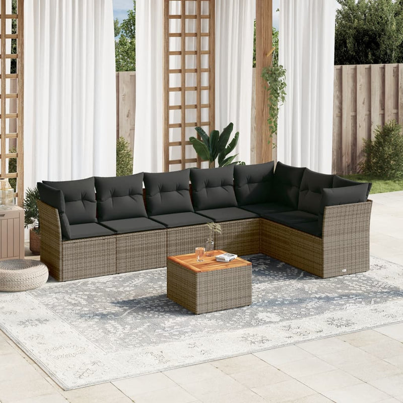 8 Piece Garden Sofa Set with Cushions Grey Poly Rattan Payday Deals