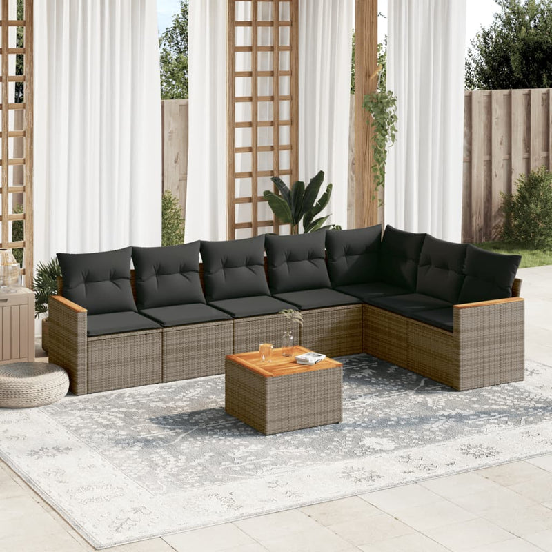 8 Piece Garden Sofa Set with Cushions Grey Poly Rattan Payday Deals