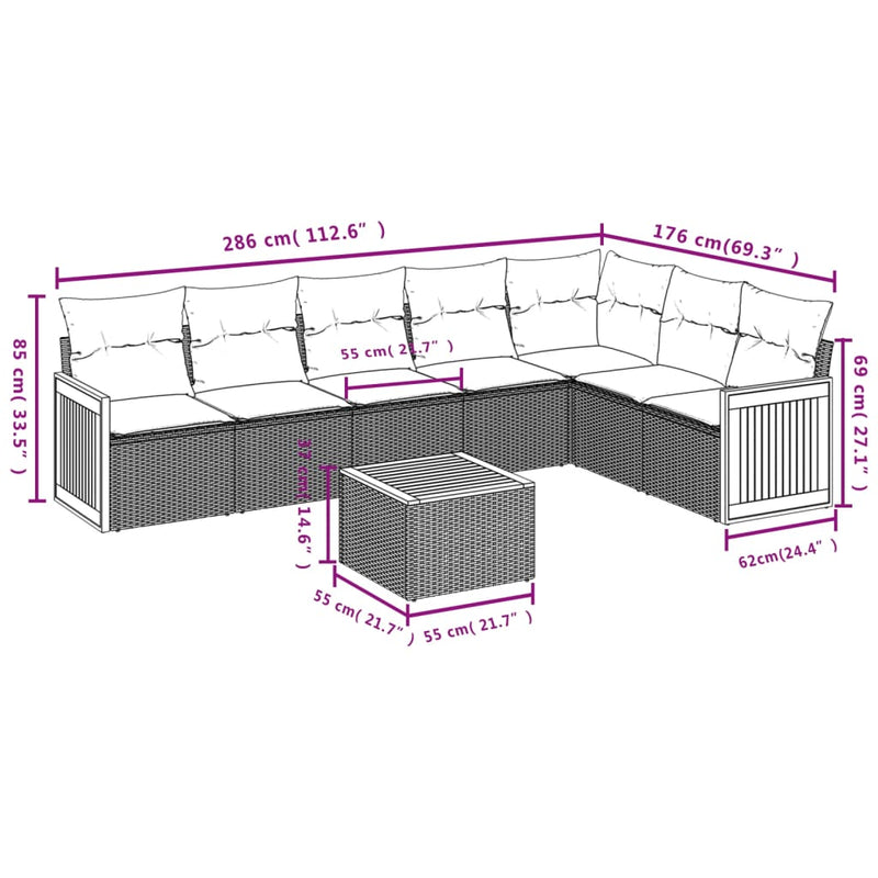 8 Piece Garden Sofa Set with Cushions Grey Poly Rattan Payday Deals