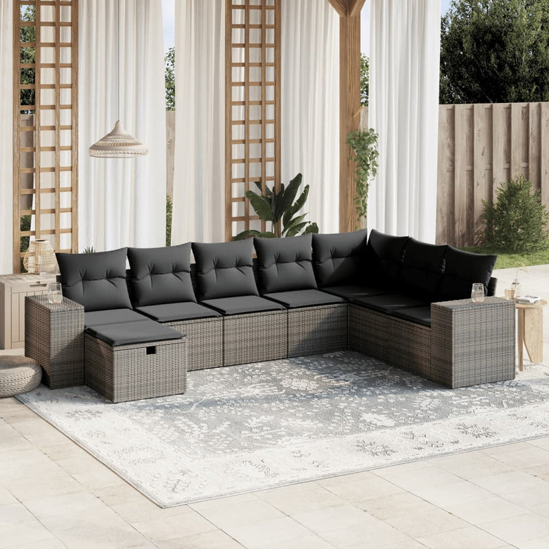 8 Piece Garden Sofa Set with Cushions Grey Poly Rattan Payday Deals