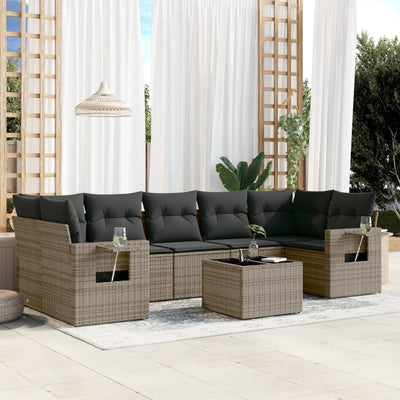 8 Piece Garden Sofa Set with Cushions Grey Poly Rattan