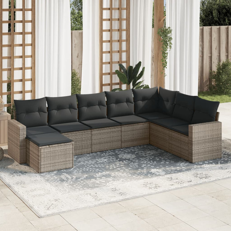 8 Piece Garden Sofa Set with Cushions Grey Poly Rattan Payday Deals