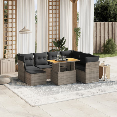 8 Piece Garden Sofa Set with Cushions Grey Poly Rattan