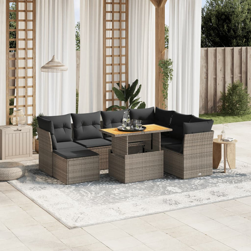 8 Piece Garden Sofa Set with Cushions Grey Poly Rattan Payday Deals