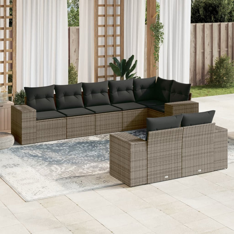 8 Piece Garden Sofa Set with Cushions Grey Poly Rattan Payday Deals