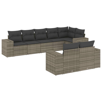 8 Piece Garden Sofa Set with Cushions Grey Poly Rattan Payday Deals