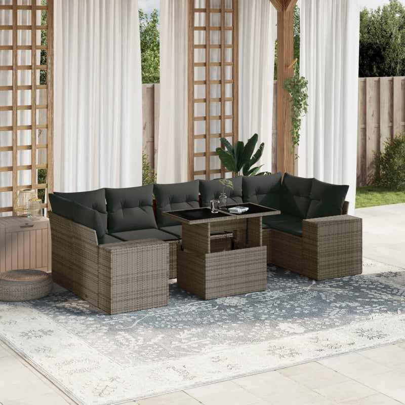 8 Piece Garden Sofa Set with Cushions Grey Poly Rattan Payday Deals