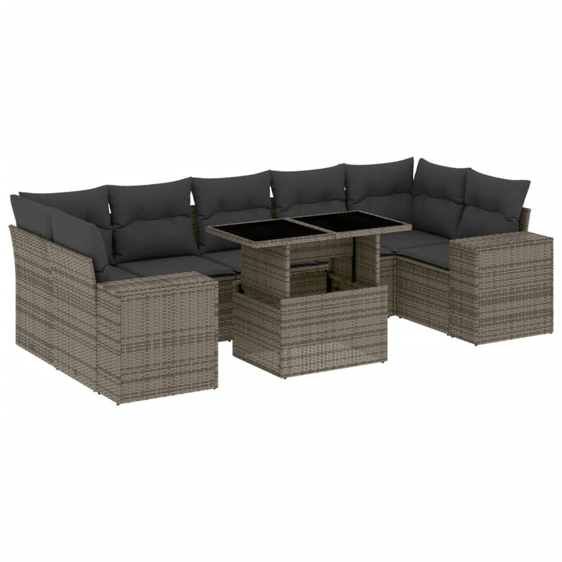 8 Piece Garden Sofa Set with Cushions Grey Poly Rattan Payday Deals