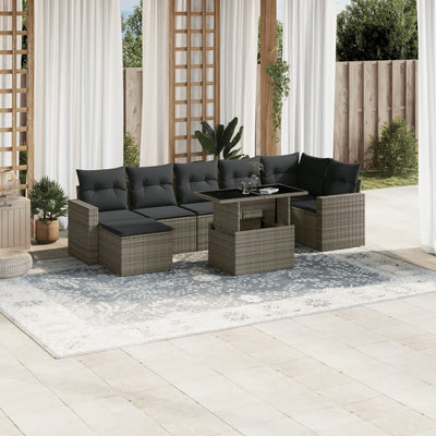 8 Piece Garden Sofa Set with Cushions Grey Poly Rattan