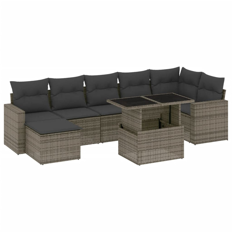 8 Piece Garden Sofa Set with Cushions Grey Poly Rattan Payday Deals