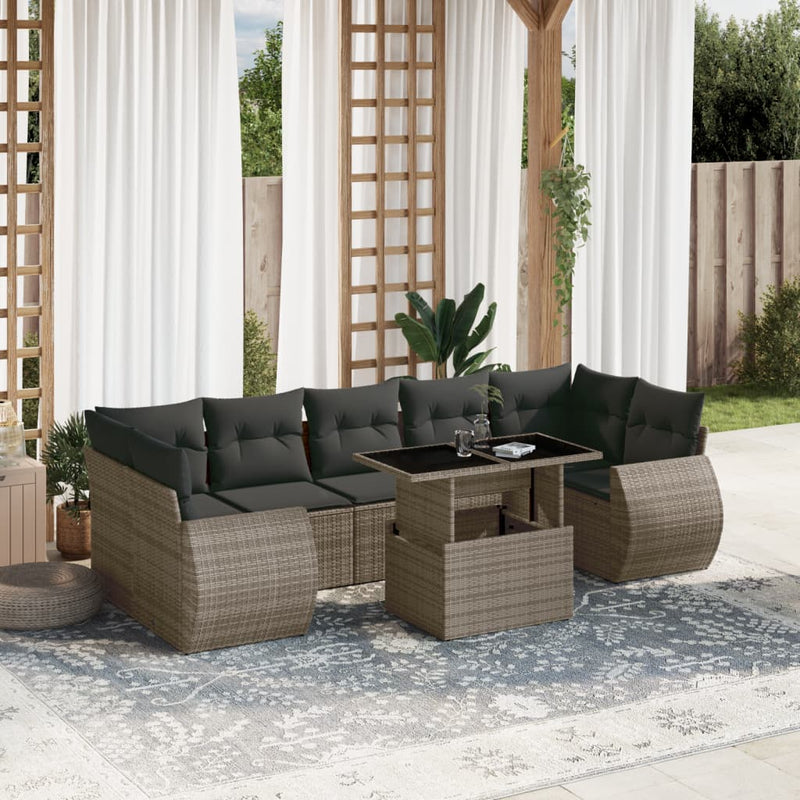 8 Piece Garden Sofa Set with Cushions Grey Poly Rattan Payday Deals