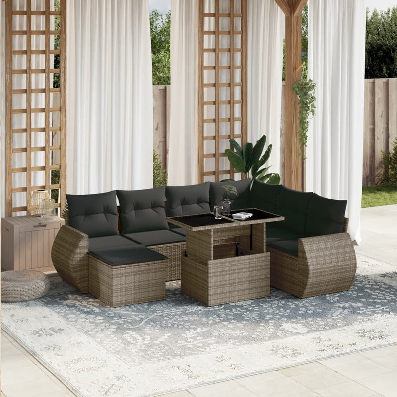 8 Piece Garden Sofa Set with Cushions Grey Poly Rattan Payday Deals