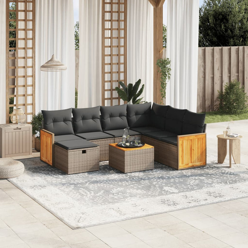 8 Piece Garden Sofa Set with Cushions Grey Poly Rattan Payday Deals