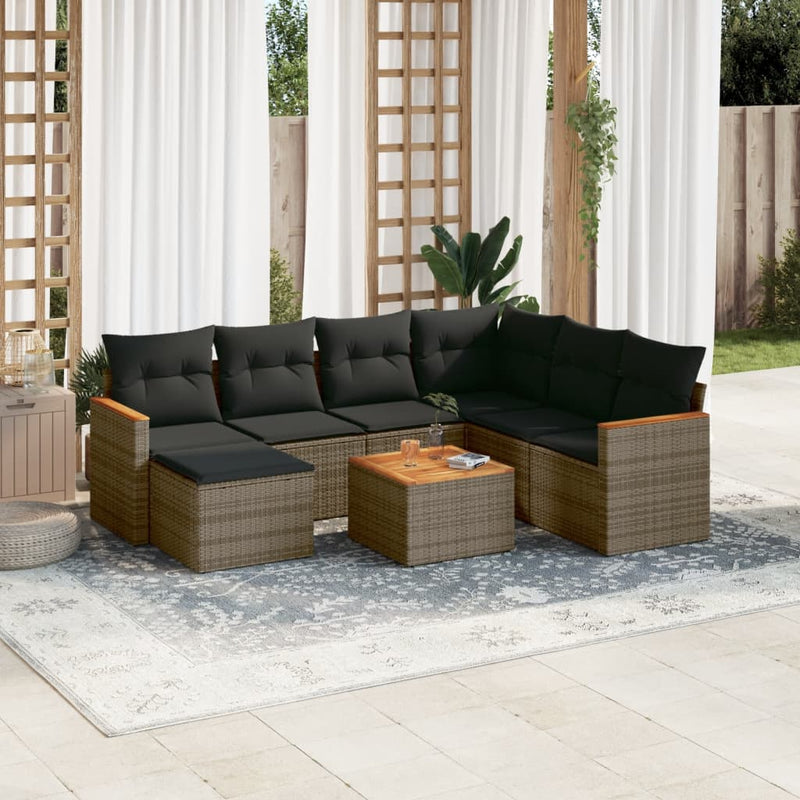 8 Piece Garden Sofa Set with Cushions Grey Poly Rattan Payday Deals